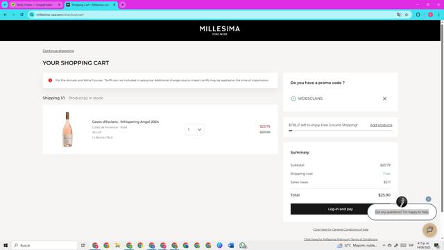 Millesima checkout page showing Millesima promo code box | Screenshot taken by SimplyCodes community member on Sep 14, 2025