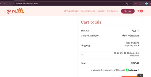 Hello Milli checkout page showing Hello Milli promo code box | Screenshot taken by SimplyCodes community member on Jun 26, 2025