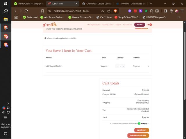 Hello Milli checkout page showing Hello Milli promo code box | Screenshot taken by SimplyCodes community member on Jul 24, 2025