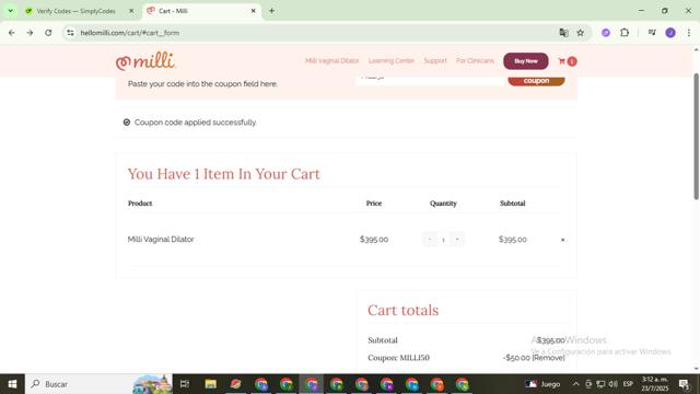 Hello Milli checkout page showing Hello Milli promo code box | Screenshot taken by SimplyCodes community member on Jul 23, 2025