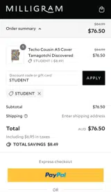 STUDENT coupon verification screenshot