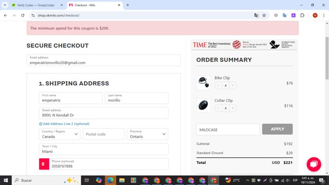 Milo checkout page showing Milo promo code box | Screenshot taken by SimplyCodes community member on Nov 19, 2024