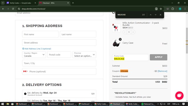 Milo checkout page showing Milo promo code box | Screenshot taken by SimplyCodes community member on Apr 15, 2024