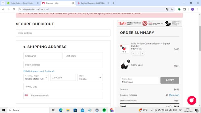 Milo checkout page showing Milo promo code box | Screenshot taken by SimplyCodes community member on Apr 15, 2024