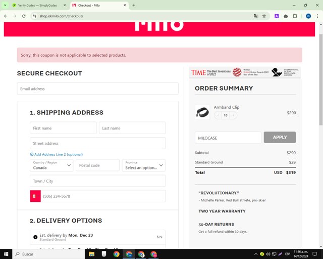 Milo checkout page showing Milo promo code box | Screenshot taken by SimplyCodes community member on Dec 14, 2024