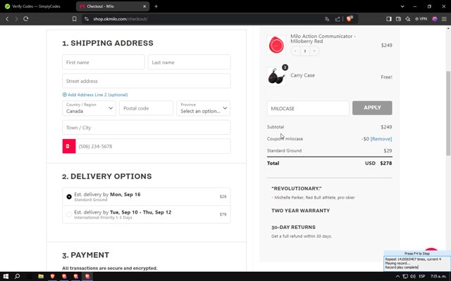 Milo checkout page showing Milo promo code box | Screenshot taken by SimplyCodes community member on Sep 7, 2024