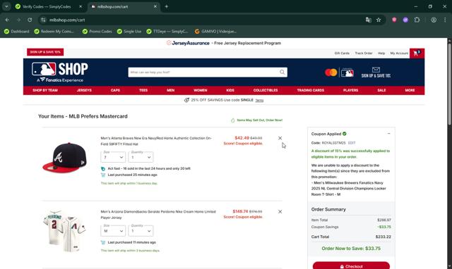 Milwaukee Brewers checkout page showing Milwaukee Brewers coupon code box | Screenshot taken by SimplyCodes community member on Oct 5, 2025
