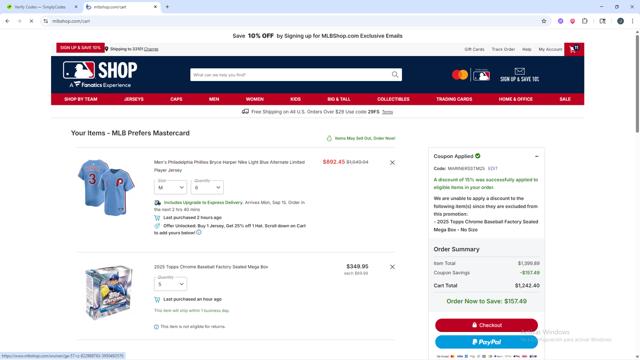 Milwaukee Brewers checkout page showing Milwaukee Brewers coupon code box | Screenshot taken by SimplyCodes community member on Sep 11, 2025