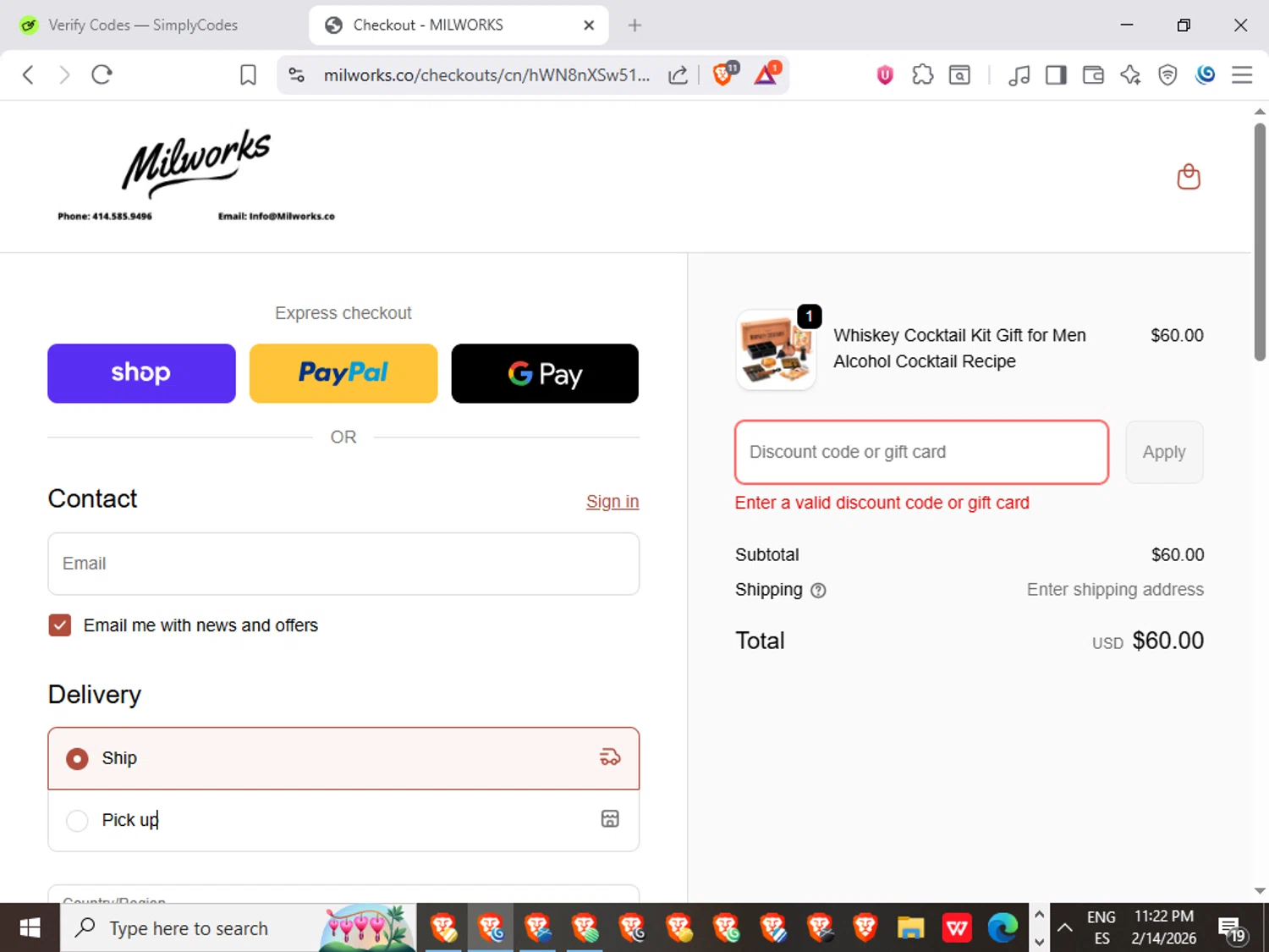 Milworks discount code screenshot showing code 4BB6F1 applied at Milworks checkout page. Uploaded by SimplyCodes community member MagnificentCollector1722 on Feb 15, 2026