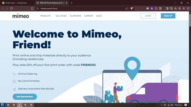 Mimeo checkout page showing Mimeo coupon code box | Screenshot taken by SimplyCodes community member on Aug 29, 2025