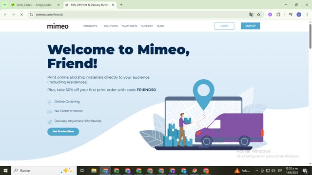 Mimeo checkout page showing Mimeo coupon code box | Screenshot taken by SimplyCodes community member on Aug 14, 2025