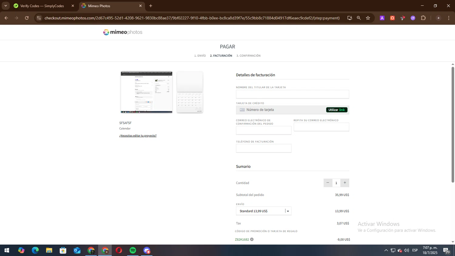 Mimeo Photos promo code screenshot showing code Z82K1682 applied at Mimeo Photos checkout page. Uploaded by SimplyCodes community member lisandro on Jul 18, 2025