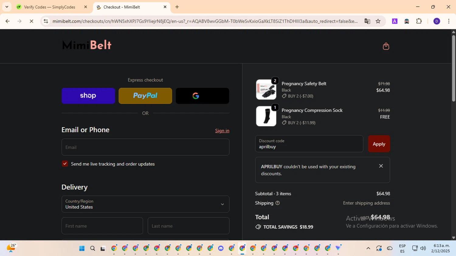 MimiBelt discount code screenshot showing code aprilbuy applied at MimiBelt checkout page. Uploaded by SimplyCodes community member MagnificentFinder9583 on Dec 2, 2025