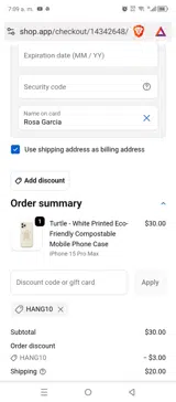 HANG10 coupon verification screenshot