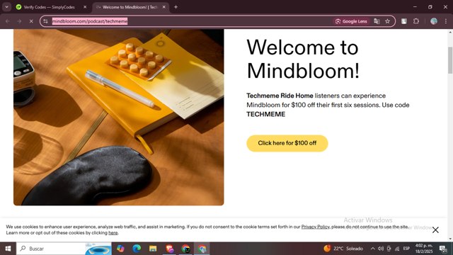 Mindbloom checkout page showing Mindbloom promo code box | Screenshot taken by SimplyCodes community member on Feb 18, 2025