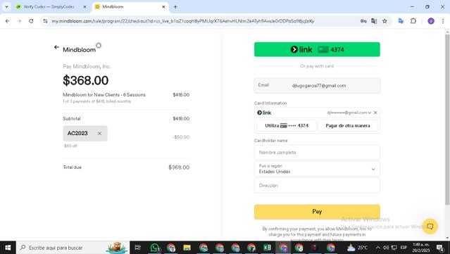 Mindbloom checkout page showing Mindbloom promo code box | Screenshot taken by SimplyCodes community member on Feb 20, 2025
