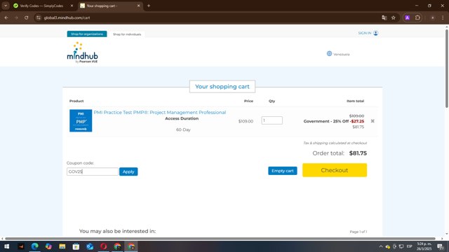 mindhub checkout page showing mindhub coupon code box | Screenshot taken by SimplyCodes community member on Mar 26, 2025