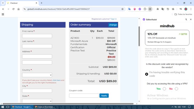 mindhub checkout page showing mindhub coupon code box | Screenshot taken by SimplyCodes community member on Jul 2, 2025