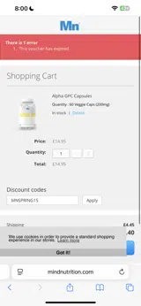 MNSPRING15 coupon verification screenshot