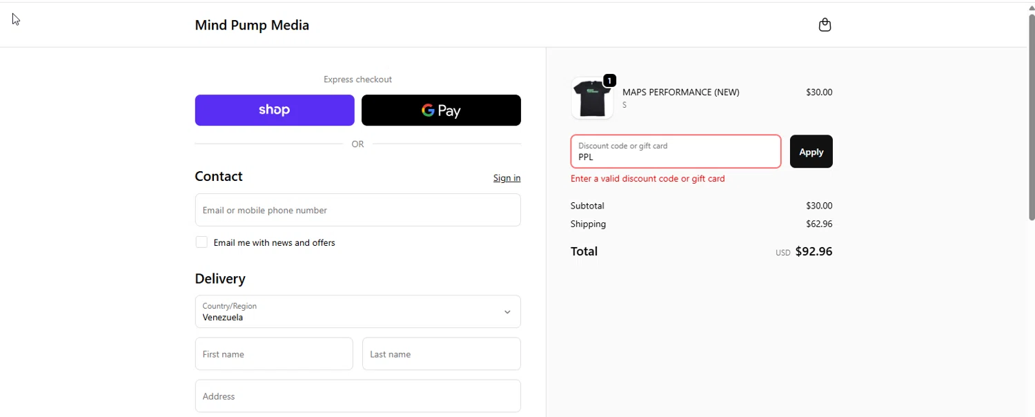 Mind Pump promo code screenshot showing code PPL applied at Mind Pump checkout page. Uploaded by SimplyCodes community member ELTOROQUERALES on Apr 8, 2026
