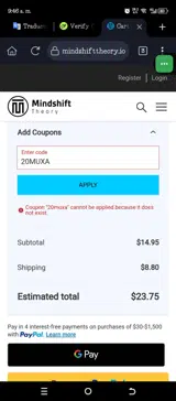 20MUXA coupon verification screenshot