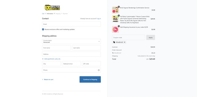 MineBrick checkout page showing MineBrick discount code box | Screenshot taken by SimplyCodes community member on Feb 24, 2025