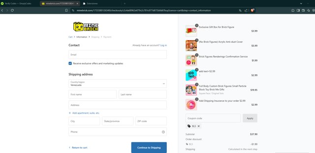 MineBrick checkout page showing MineBrick discount code box | Screenshot taken by SimplyCodes community member on Mar 7, 2025