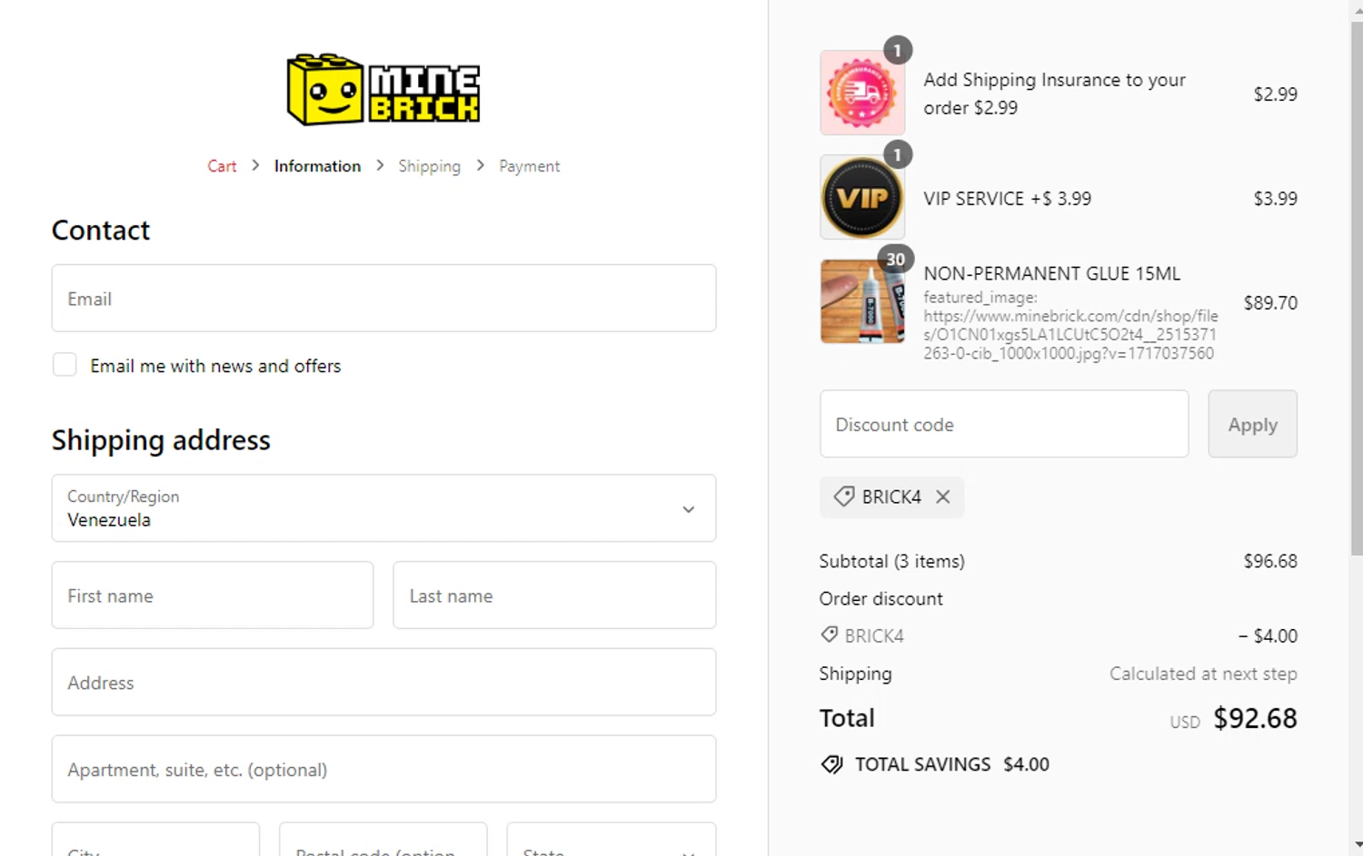 where to use MineBrick promo code box