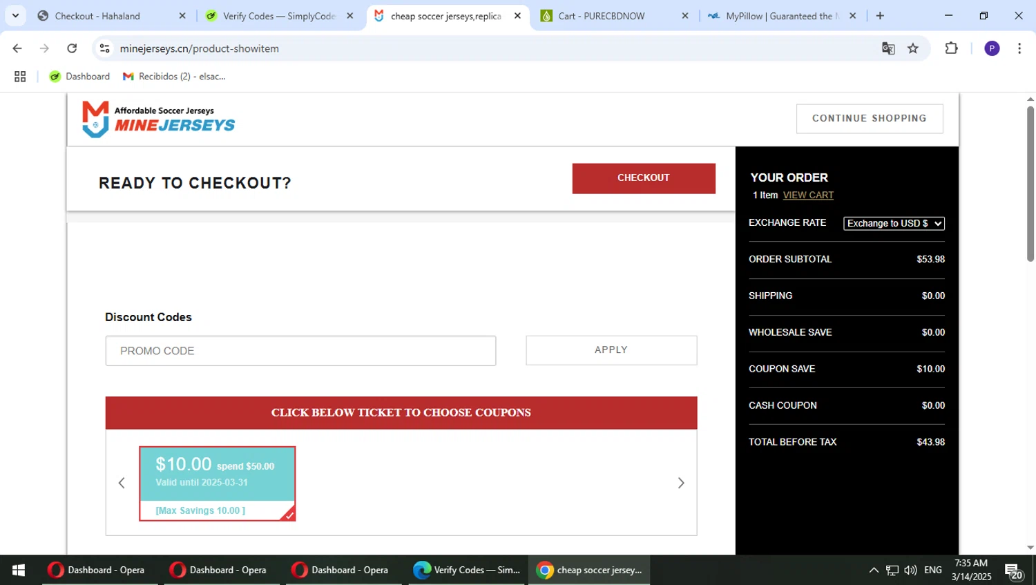 MineJerseys promo code screenshot showing code AW2021 applied at MineJerseys checkout page. Uploaded by SimplyCodes community member Suicune on Mar 14, 2025