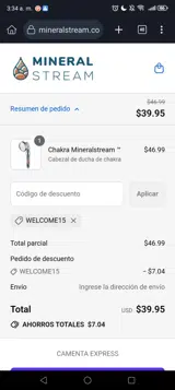 WELCOME15 coupon verification screenshot