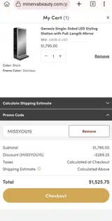 MISSYOU15 coupon verification screenshot