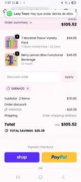 Sarah20 coupon verification screenshot