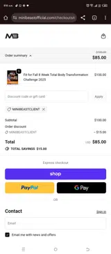 MINIBEASTCLIENT coupon verification screenshot