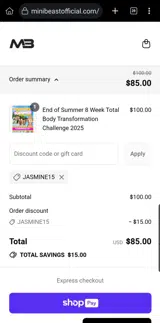 jasmine15 coupon verification screenshot