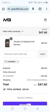 SUMMER coupon verification screenshot
