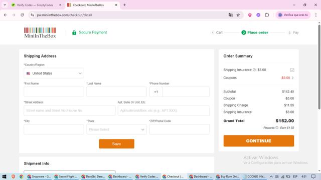 MiniInTheBox checkout page showing MiniInTheBox discount code box | Screenshot taken by SimplyCodes community member on Aug 27, 2025