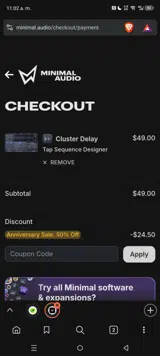 Minimal Audio coupon verification screenshot