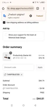 TARIFFBUSTER coupon verification screenshot