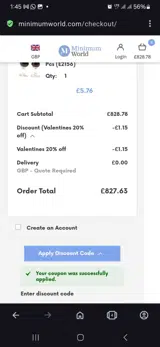 Valentine coupon verification screenshot