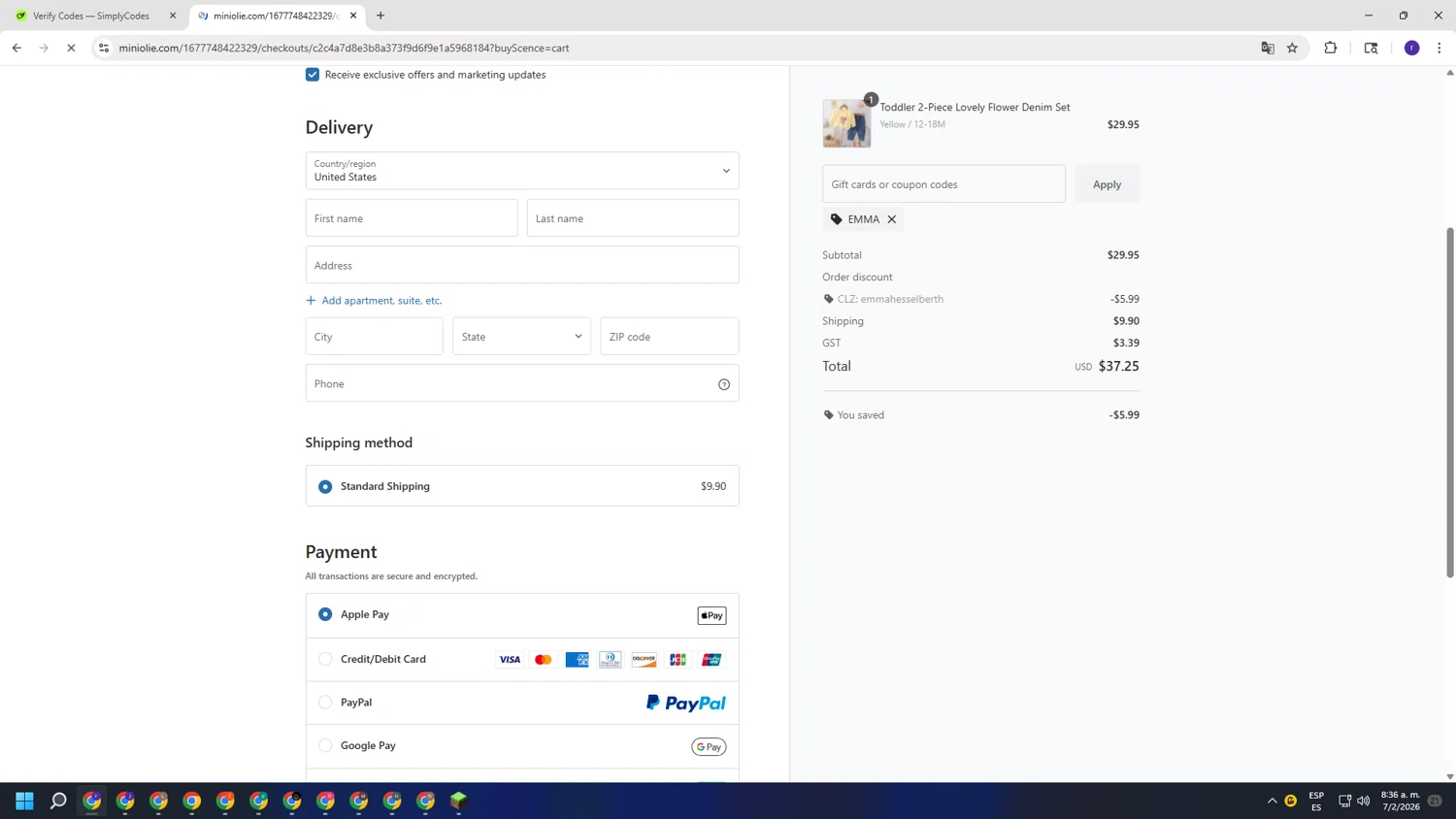 MiniOlie checkout page showing MiniOlie coupon code box | Screenshot taken by SimplyCodes community member on Feb 7, 2026