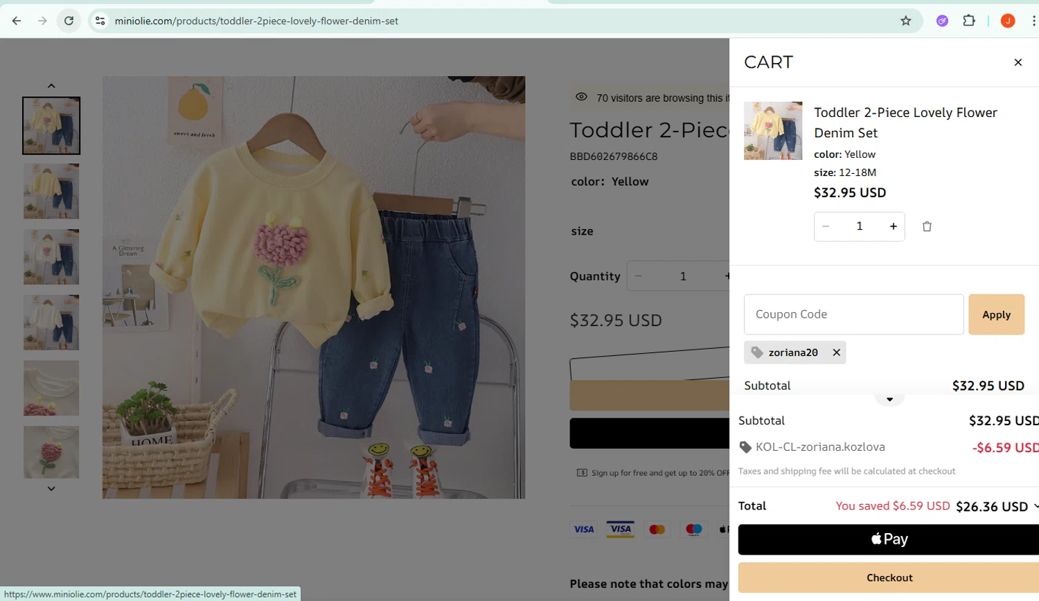 MiniOlie checkout page showing MiniOlie coupon code box | Screenshot taken by SimplyCodes community member on Feb 17, 2026