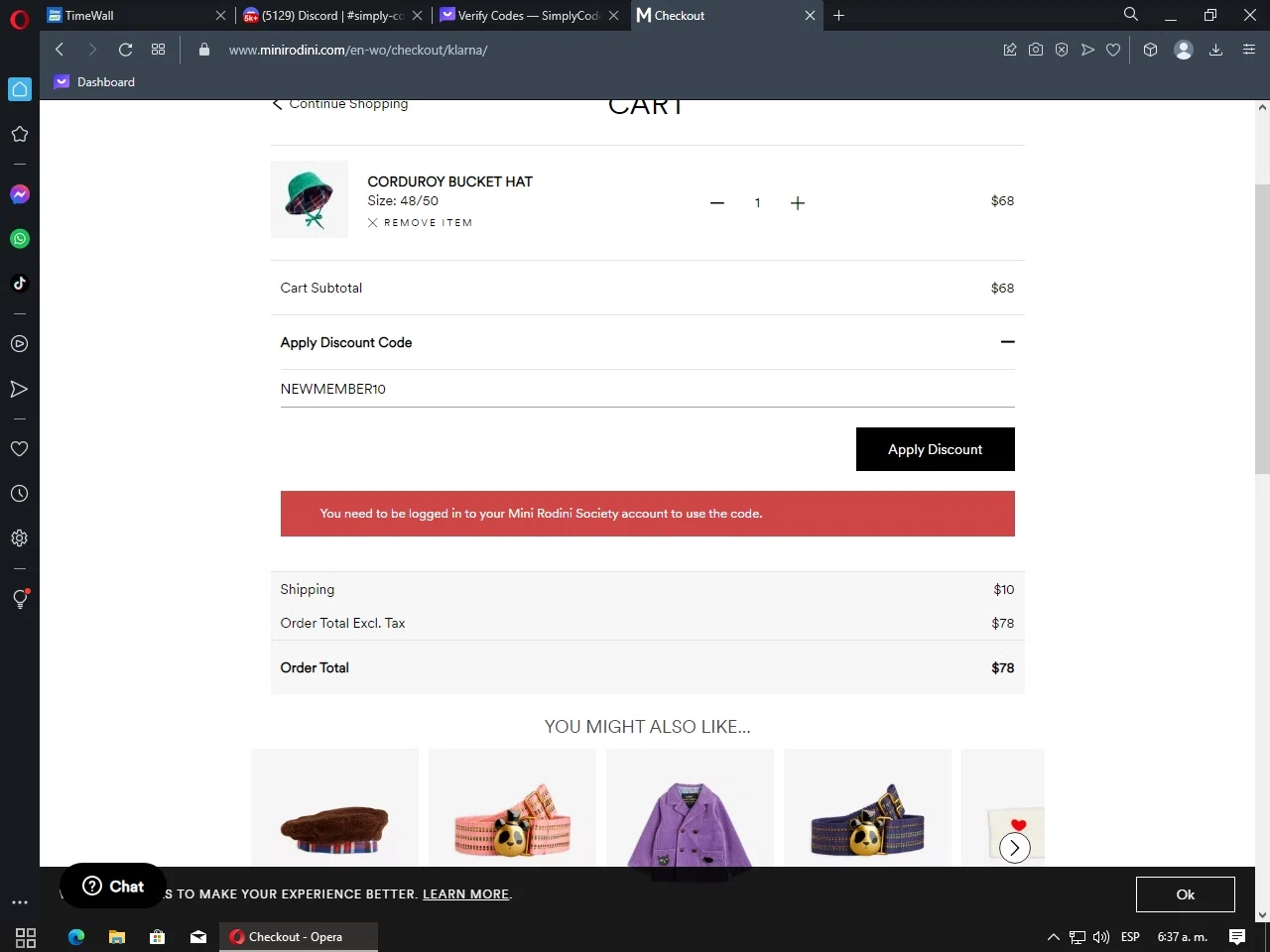 Mini Rodini checkout page showing Mini Rodini coupon code box | Screenshot taken by SimplyCodes community member on Mar 23, 2023