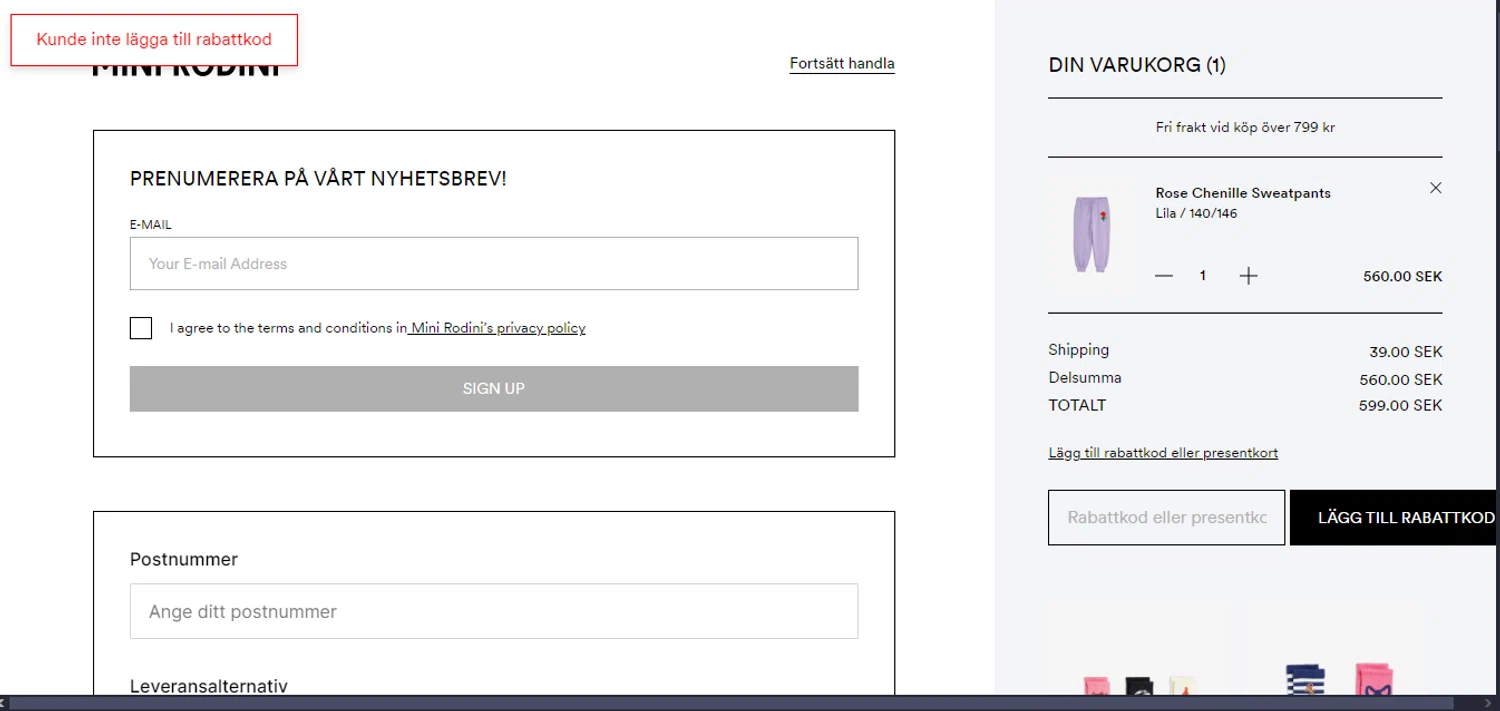 Mini Rodini coupon code screenshot showing code 10%EXTRA applied at Mini Rodini checkout page. Uploaded by SimplyCodes community member juanisaac on Jan 3, 2025