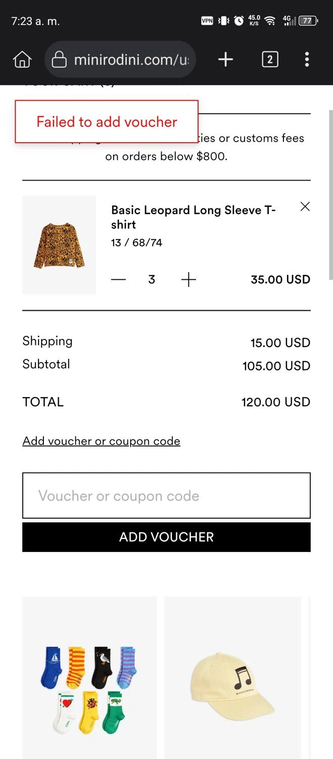 Mini Rodini coupon code screenshot showing code 3FOR2BASICS applied at Mini Rodini checkout page. Uploaded by SimplyCodes community member Diego_Soto on Mar 16, 2025