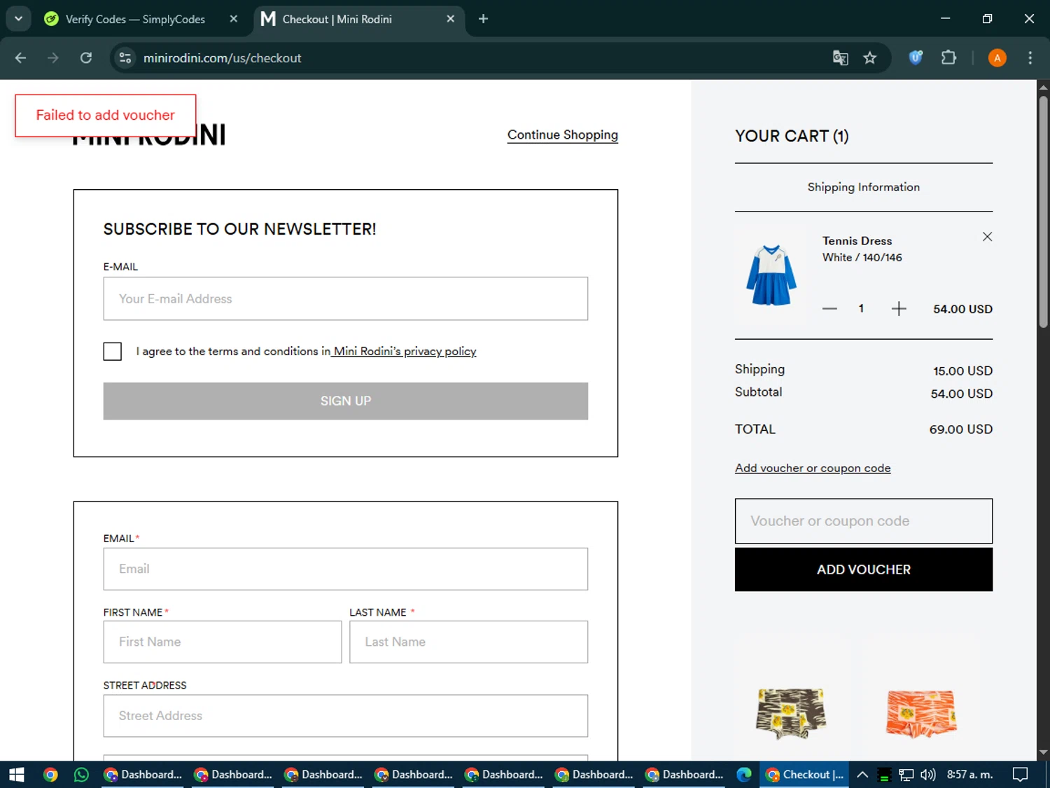 Mini Rodini coupon code screenshot showing code freeshipping applied at Mini Rodini checkout page. Uploaded by SimplyCodes community member MoneyPhoenix4664 on Jun 3, 2025