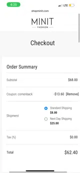 Minit Fashion coupon verification screenshot