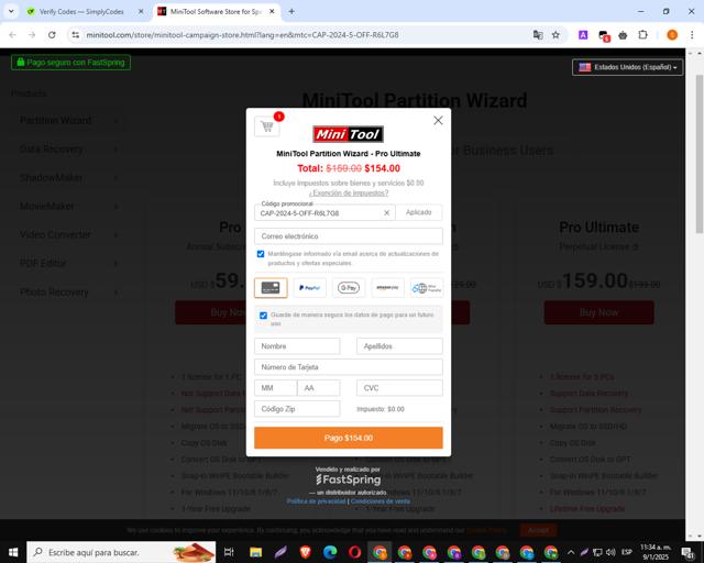 MiniTool checkout page showing MiniTool coupon code box | Screenshot taken by SimplyCodes community member on Jan 9, 2025