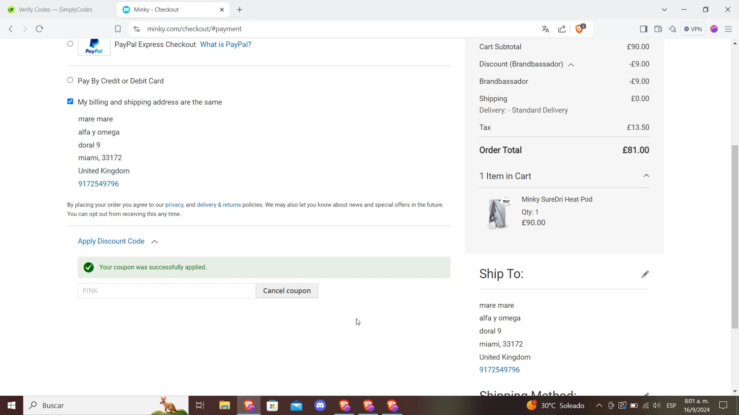 where to use Minky promo code box