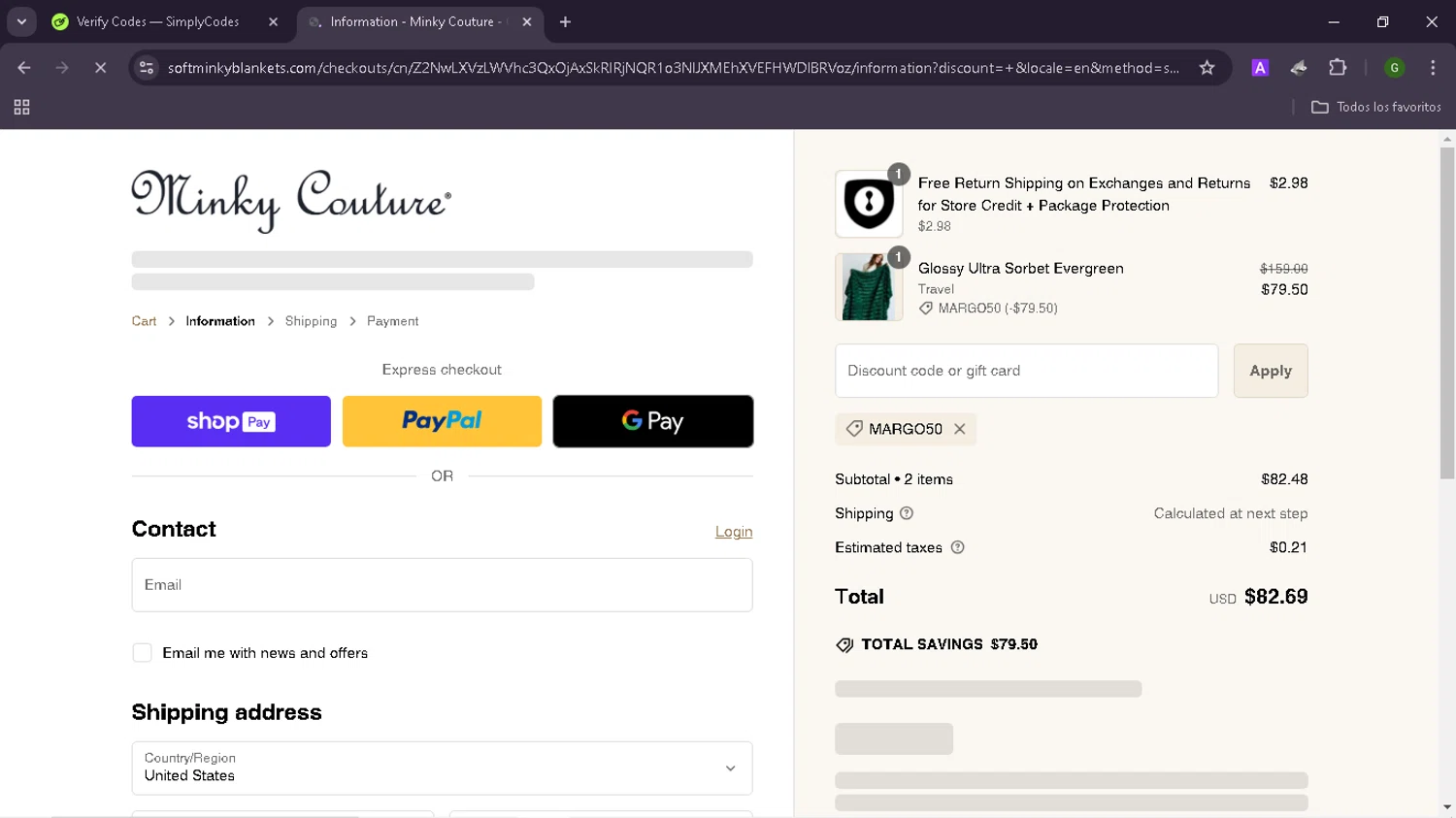 where to use Minky Couture promo code box