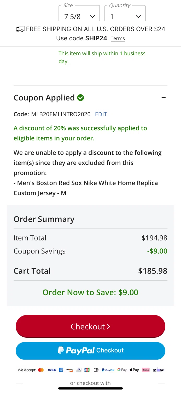 Minnesota Twins promo code screenshot showing code MLB20EMLINTRO2020 applied at Minnesota Twins checkout page. Uploaded by SimplyCodes community member DiscountCurator2907 on Mar 13, 2025